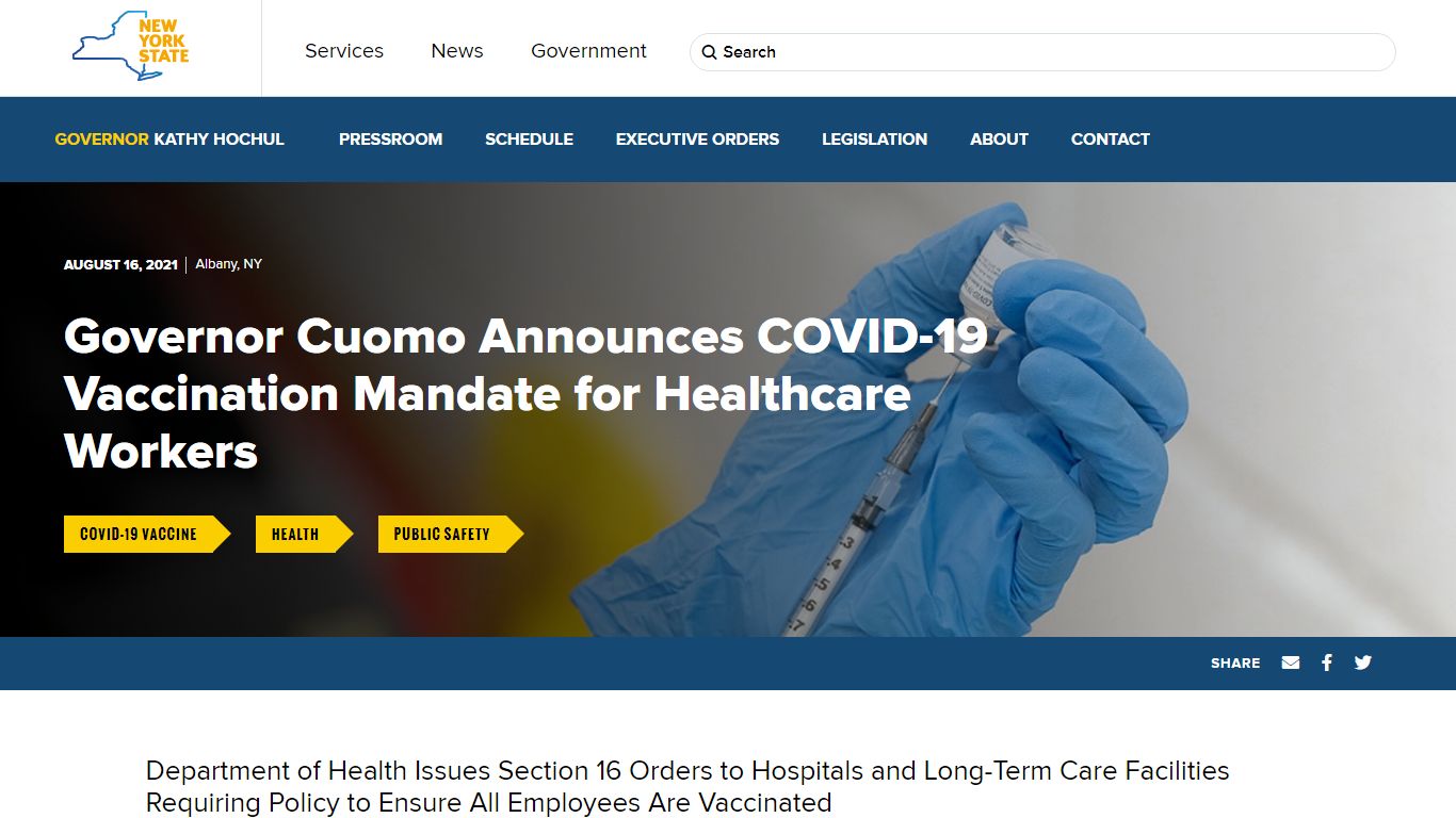 Governor Cuomo Announces COVID-19 Vaccination Mandate for Healthcare ...